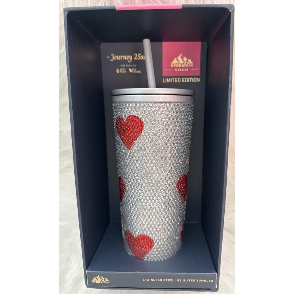Hydrapeak Classic Journey 25oz Limited Edition‎ Tumbler Silver Bling Red Hearts